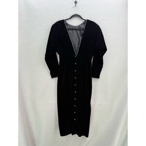 Vintage Datiani Women Black Velvet Long Sleeve Crystal Button Back Dress Size 10